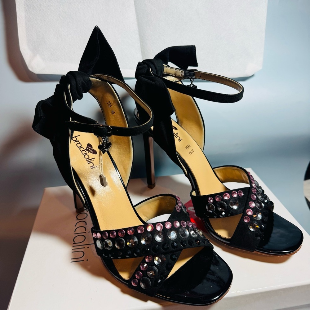 Baccalini Black and Pink Embellished Women's Heels